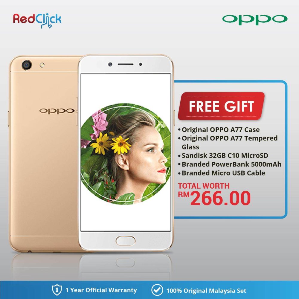 OPPO A77 (4GB/64GB) Original OPPO Malaysia Set + 5 Free Gift Worth RM266