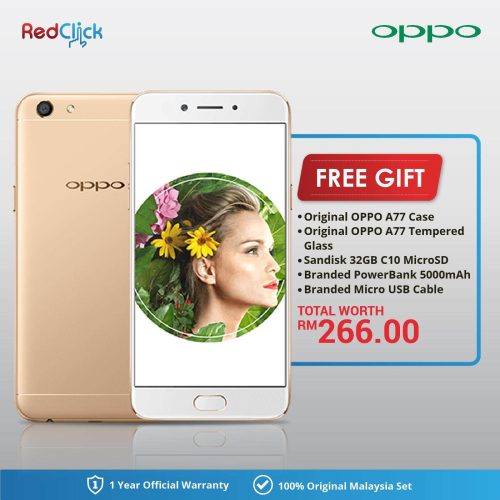 OPPO A77 (4GB/64GB) Original OPPO Malaysia Set + 5 Free Gift Worth RM266