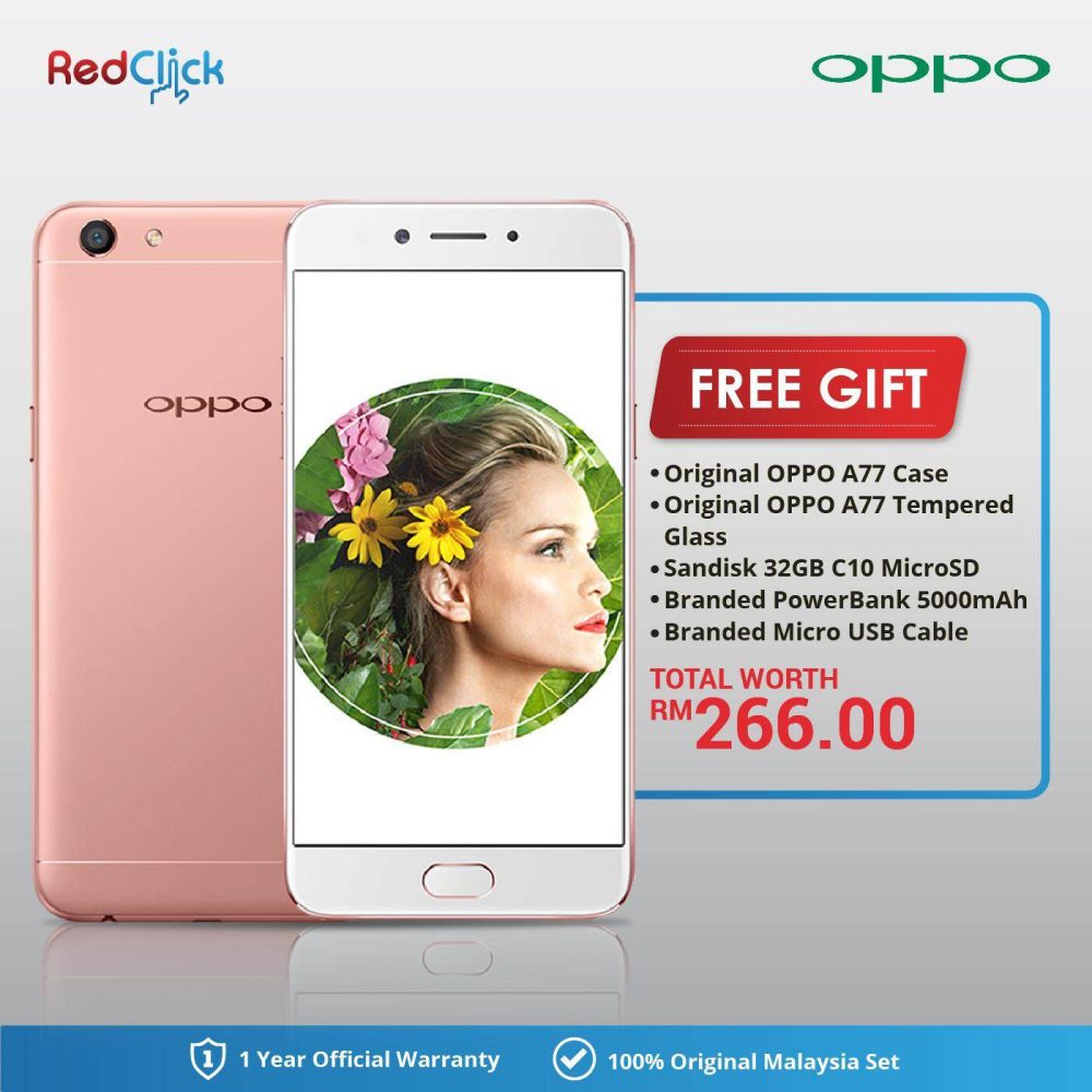 OPPO A77 (4GB/64GB) Original OPPO Malaysia Set + 5 Free Gift Worth RM266